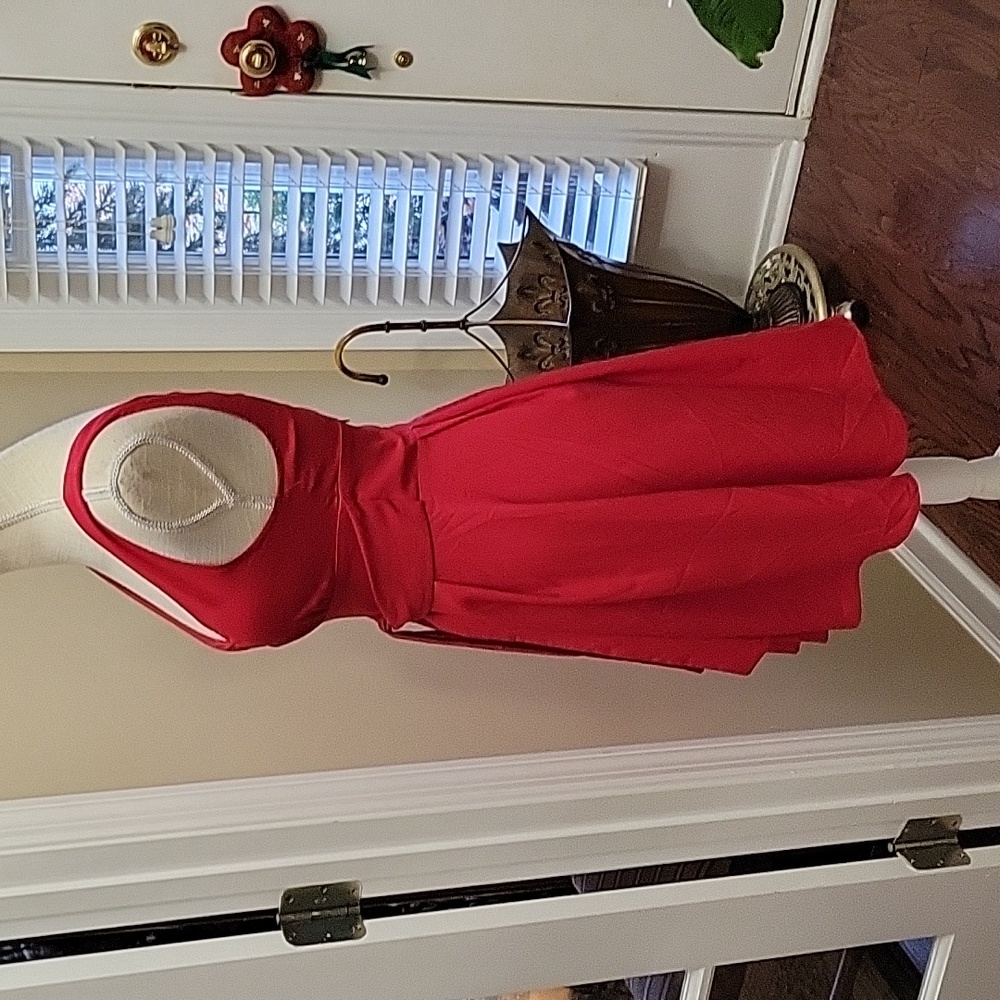 Victoria's Secret rosy red Vneck sleeveless dress empire waist full skirt 0 EUC… - Picture 3 of 9
